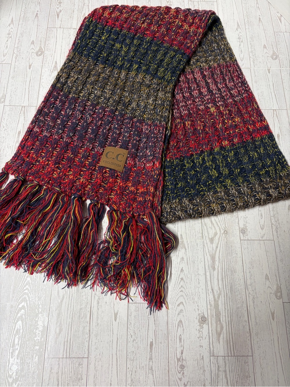 C.C Exclusives Womens Multicolor Chunky Knit Scarf Fringe Oversized Long 82”